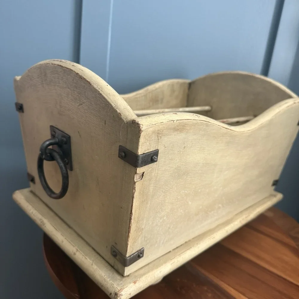 Vintage Wooden Magazine Book Rack Organizer Distressed Cottage Farmhouse Storage